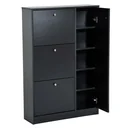 Schuhschrank Schuhkipper Schuhständer Schuhregal mit 3 Klappe und Anti-Rückwärts-Zugbügel 22-28 Paar 80x24x120cm Schwarz