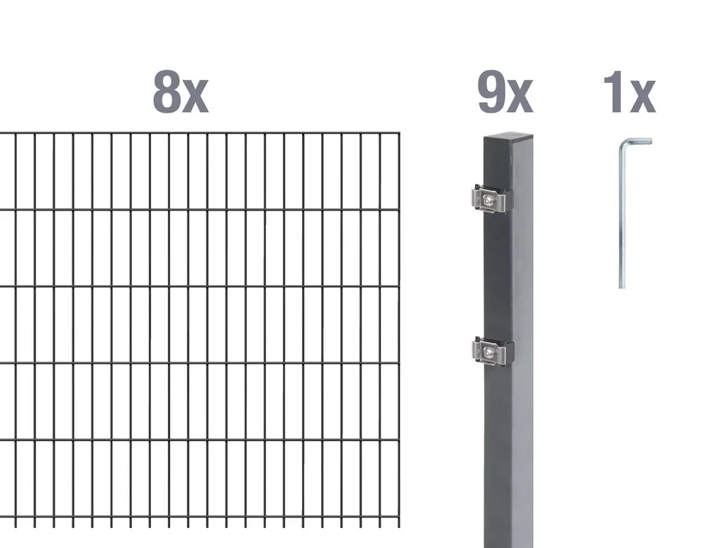 Doppelstabmattenzaun Komplettset, anthrazit, Höhe 120 cm, Länge 16 m