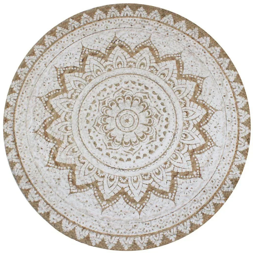 Teppich mit Druck rund 90 cm gewebte Jute