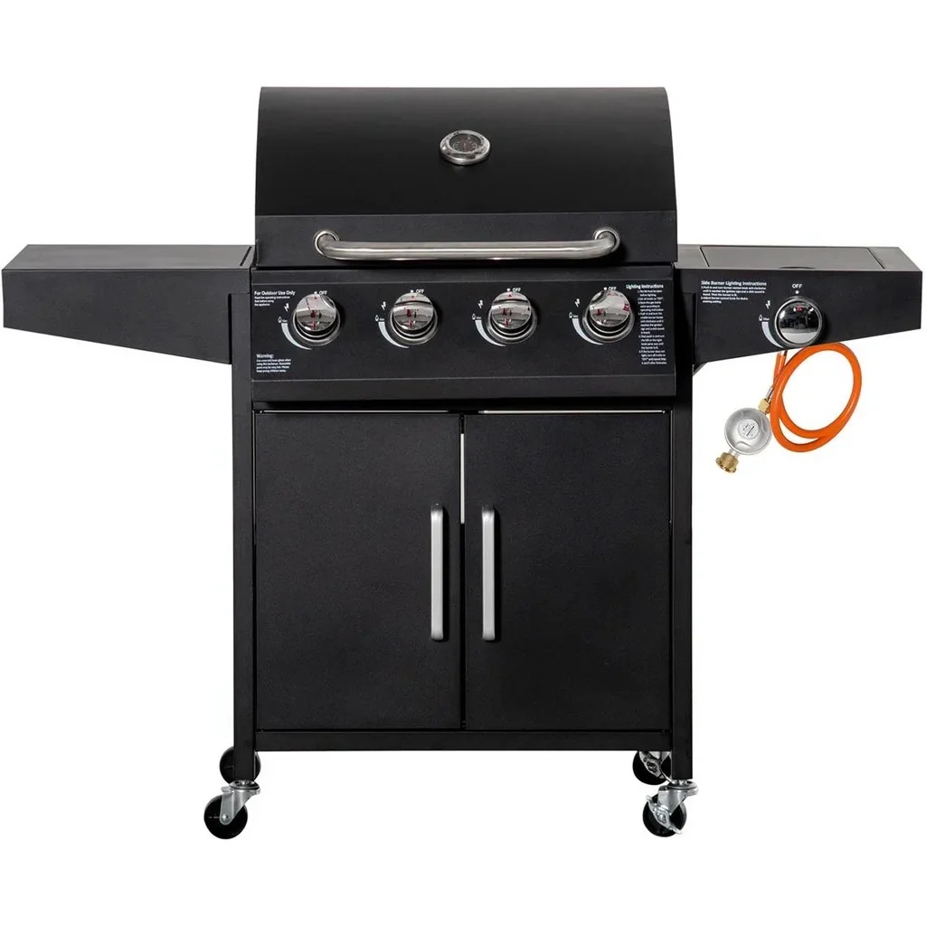 Gasgrill - 4 Brenner - 1 Seitenbrenner - Schwarz - 132 x 55 x 109 cm