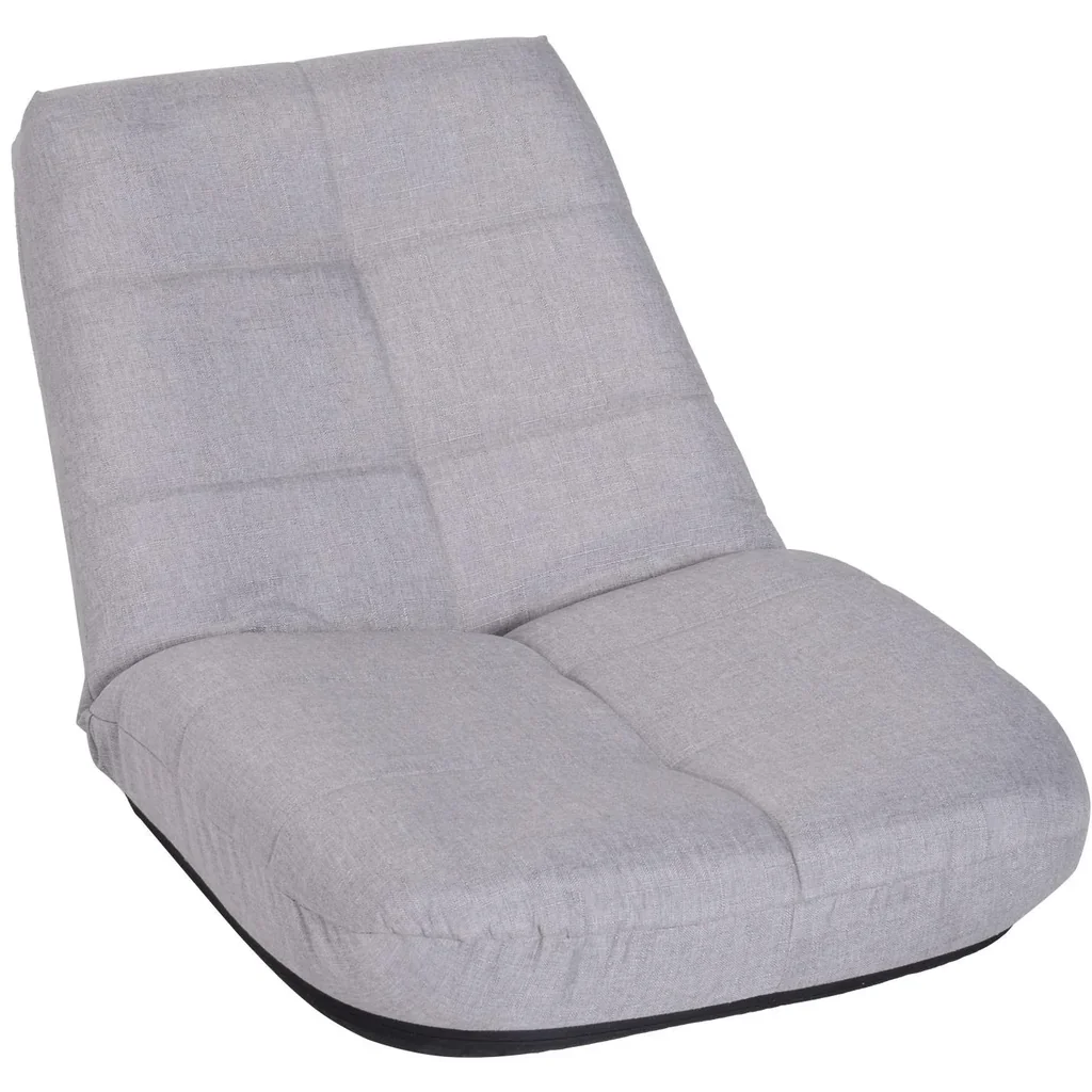 Sitzkissen Polsterstuhl Bodensessel ohne Beine mit Lehne 5-stufig verstellbar Leinen Metallgestell Hellgrau 63 x T65 x 6