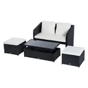 4-tlg. Polyrattan Gartenmöbel Sitzgruppe Lounge mit Kissen Schwarz 1 x Doppelsofa 1 x Couchtisch 2 x Hocker