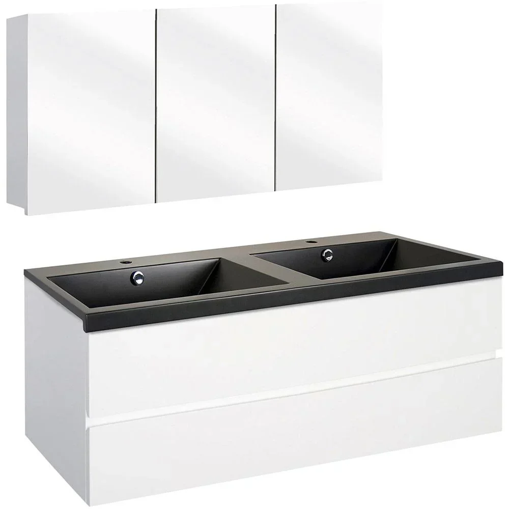 Concept Badezimmermöbel met Spiegelschrank 120cm - Weiss/schwartz
