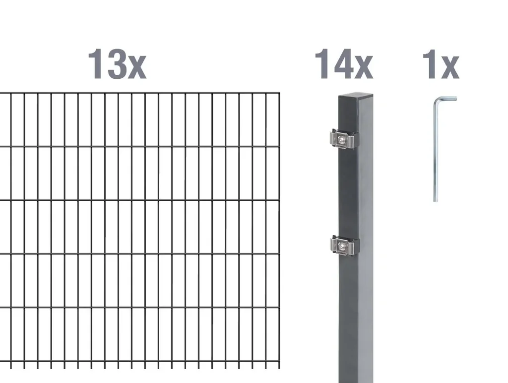 Doppelstabmattenzaun Komplettset, anthrazit, Höhe 140 cm, Länge 26 m