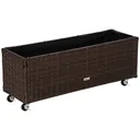 Poly Rattan Hochbeet mit Rollen Pflanzkasten mit Abflusslöchern Blumenkasten Blumenkübel Kaffee-Braun 94,5 x 31 x 36 cm
