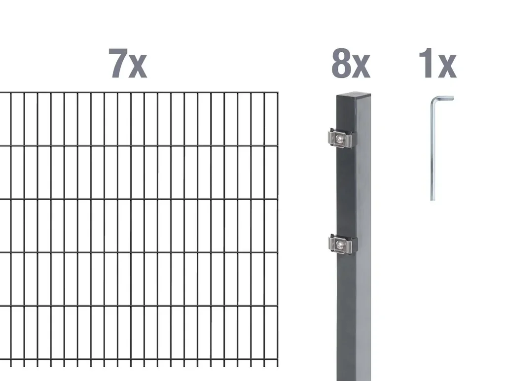Doppelstabmattenzaun Komplettset, feuerverzinkt, Höhe 80 cm, Länge 14 m