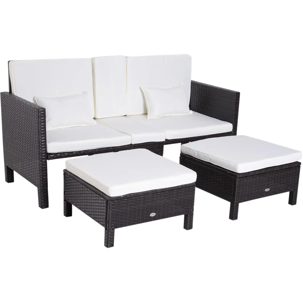3-tlg, Gartenmöbel Gartensofa Lounge Gartenset Sitzgruppe Rattenmöbel Braun Polyrattan + Metall