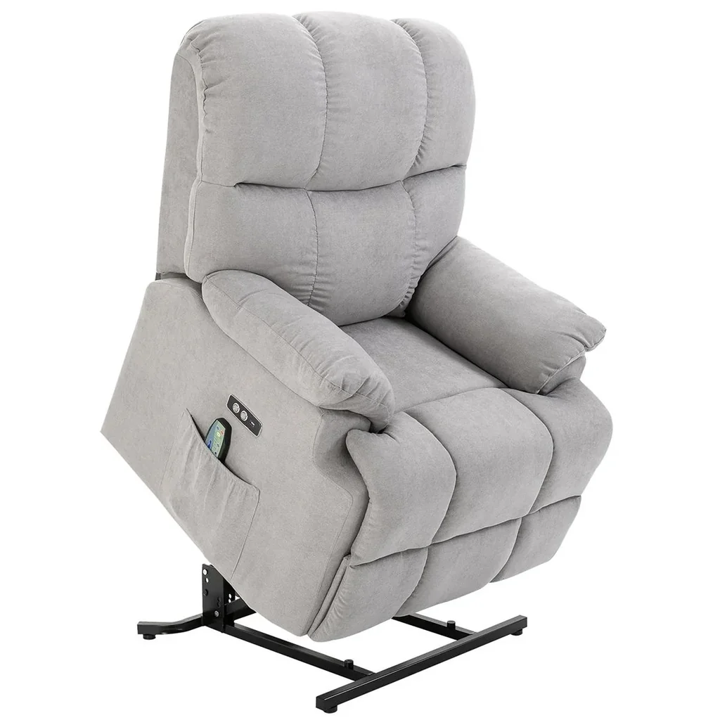 Massagesessel Aufstehhilfe Relaxsessel mit Wärmefunktion verstellbarer Winkel USB Fernbedienung Kurzplüsch Grau 83 x 95