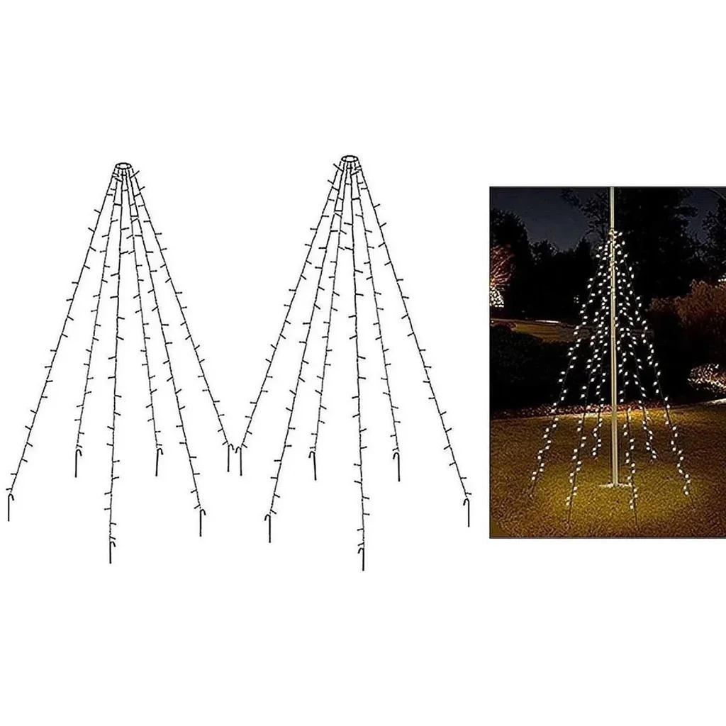 Fahnenmast SET of 2 - Beleuchtung - 400 LEDs - 8 Meter - Warmweißes Licht - wasserdicht