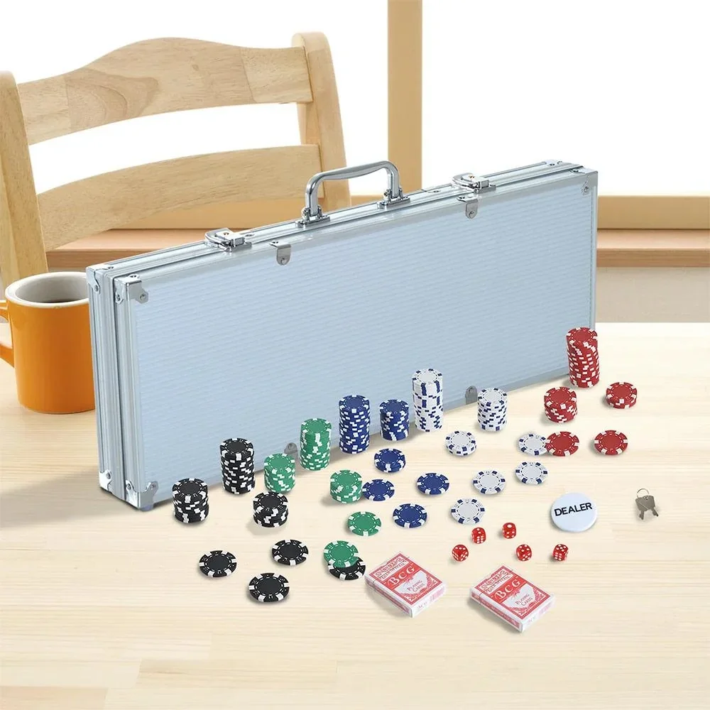 Pokerkoffer inklusive Pokerset silber