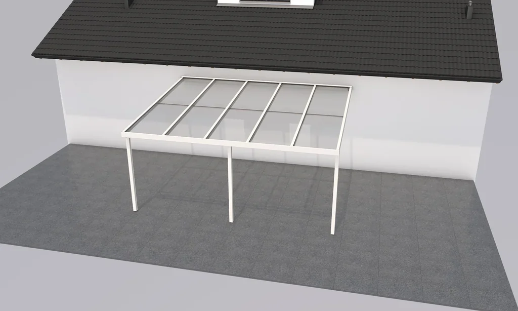 Terrassendach Premium, weiß, 5100 x 4060 mm - Acryl Stegplatten 16mm, bronze