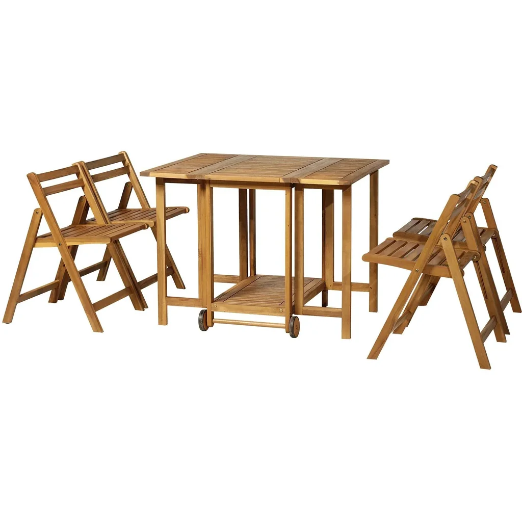 5 tlg, Sitzgarnitur Gartensitzgruppe Esstischgruppe Gartenmöbel klappbar 1 Tisch + 4 Stühle Akazienholz Teak 100,5 x 82