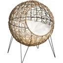 Rattan Katzenkorb Katzenhöhle Katzenhütte Katzenbett mit Kissen erhöhtes Design Haustierbett Braun Ø45 x 57H cm