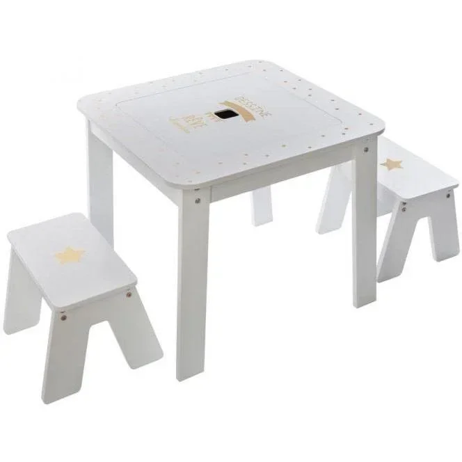 NL Kindertisch mit 2 Hockern - Weiß - 57x57x51 cm