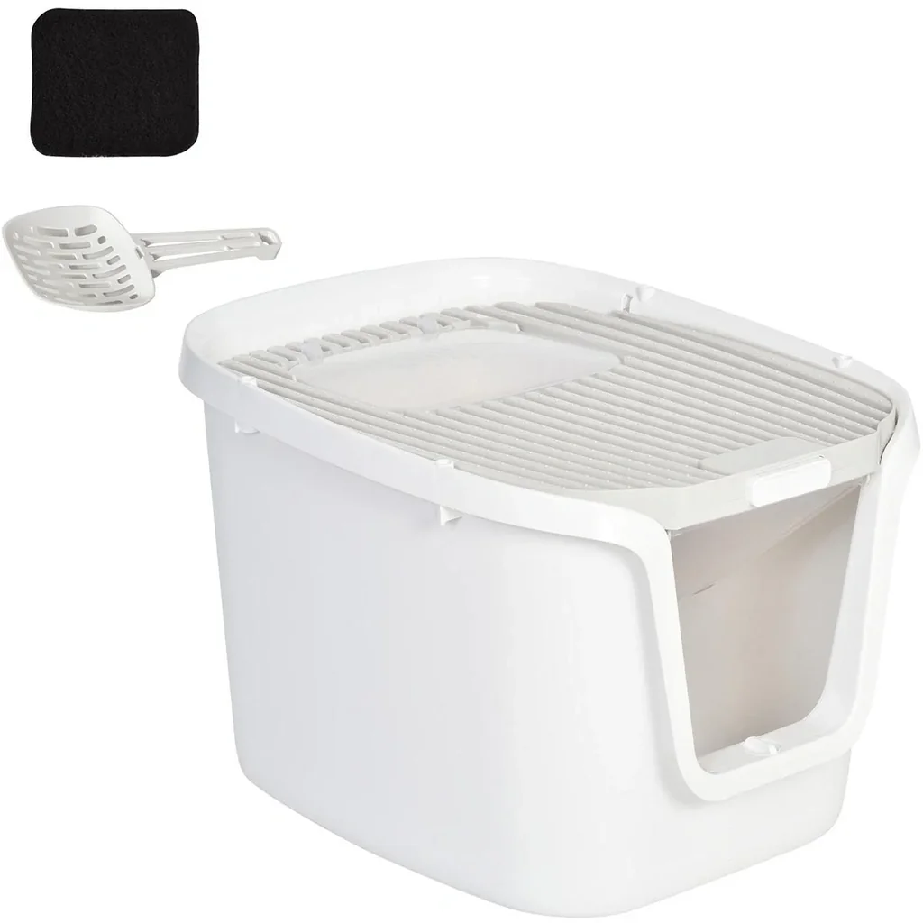 Pawhut Katzentoilette mit Tür weiß/grau