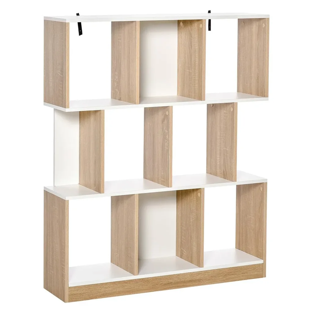 Bücherregal Standregal Büroregal Aktenregal für Büro Wohnzimmer Arbeitszimmer Spanplatte Natur+Weiß 100 x 24 x 124 cm