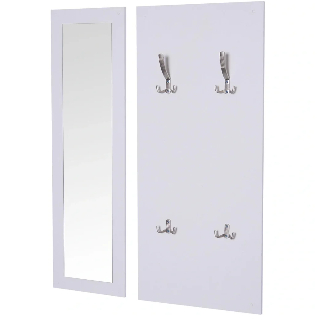 3-teiliges Garderoben-Set Flurgaderobe mit Schuhschrank Garderobe Wandspiegel 4 Haken Weiß 30 x 100 cm