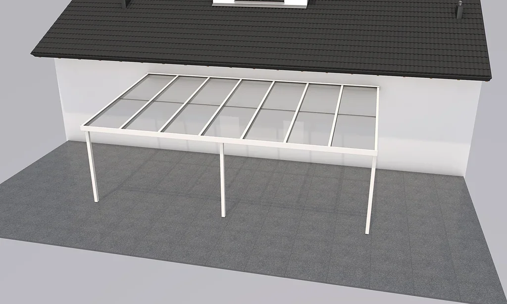 Terrassendach Premium, weiß, 7120 x 4060 mm - 10mm Verbundsicherheitsglas (VSG)