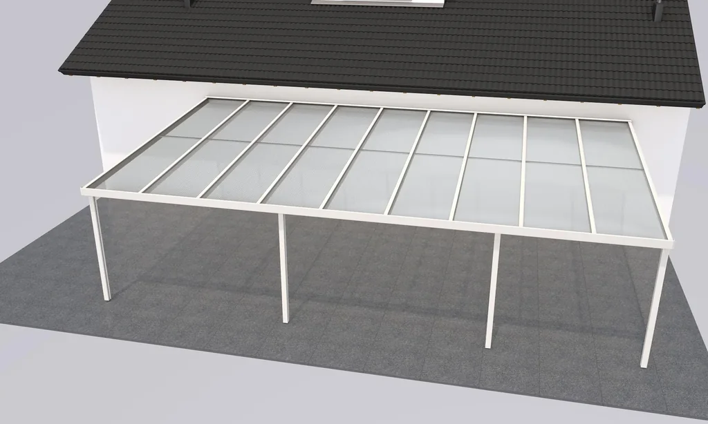 Terrassendach Premium, weiß, 9135 x 5060 mm - Polycarbonat Stegplatten 16 mm, klar