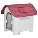 Hundehütte Outdoor Hundehaus mit Dachluke Tor Unterschlupf für kleine Hunde Luftzirkulation Metall PP Rot+Hellgrau 59 x