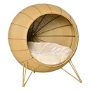 Rattan Katzenhöhle Katzenhaus mit Kissen und erhöhten Füßen PE-Rattan Hellbraun Ø52 x 58 cm