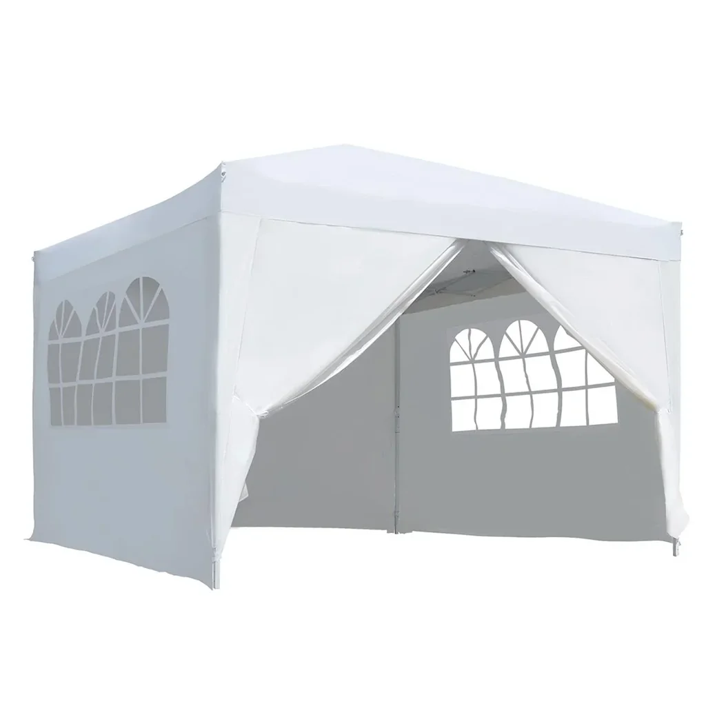 Pavillon 3x3m Faltpavillon 4 Seitenwände mit Fenster Tür mit Reißverschluss Festzelt Gartenzelt Pop-Up-Pavillon inkl. He