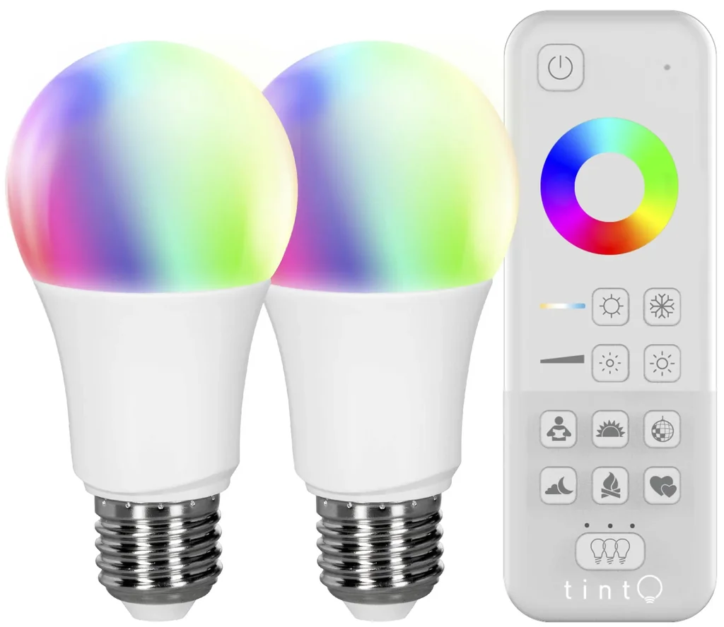 tint Starter Set mit 2 LED Lampen, 9,5 W, E27, Farbwechsel und Fernbedienung