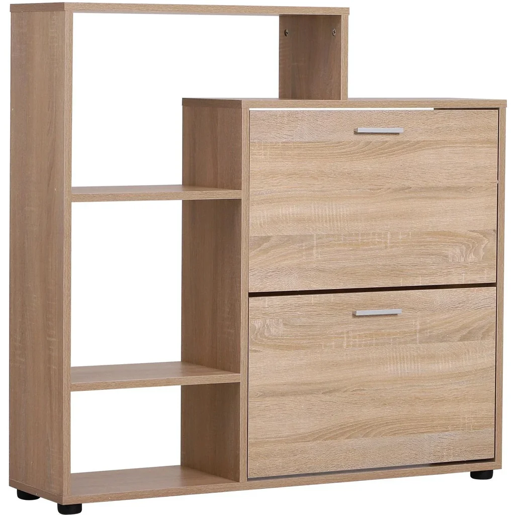 Schuhschrank Schuhregal Schuhkipper Schuhkommode 2 Klappen 20 Schuhe Holz Natur 101,5 x 25,5 x 98 cm
