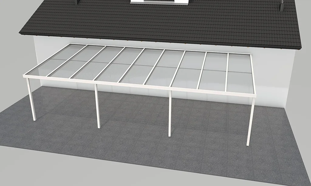 Terrassendach Premium, weiß, 9135 x 4060 mm - Polycarbonat Stegplatten 16 mm, weiß gestreift