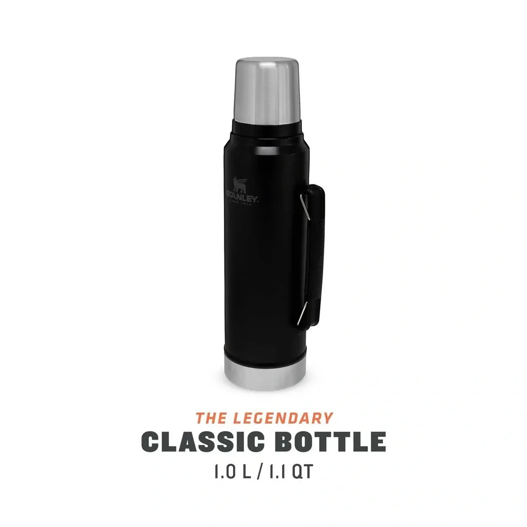 Classic Vakuum-Flasche 1,0 l, matt schwarz, doppelwandige Vakuumisolierung, Griff, Trinkbecher