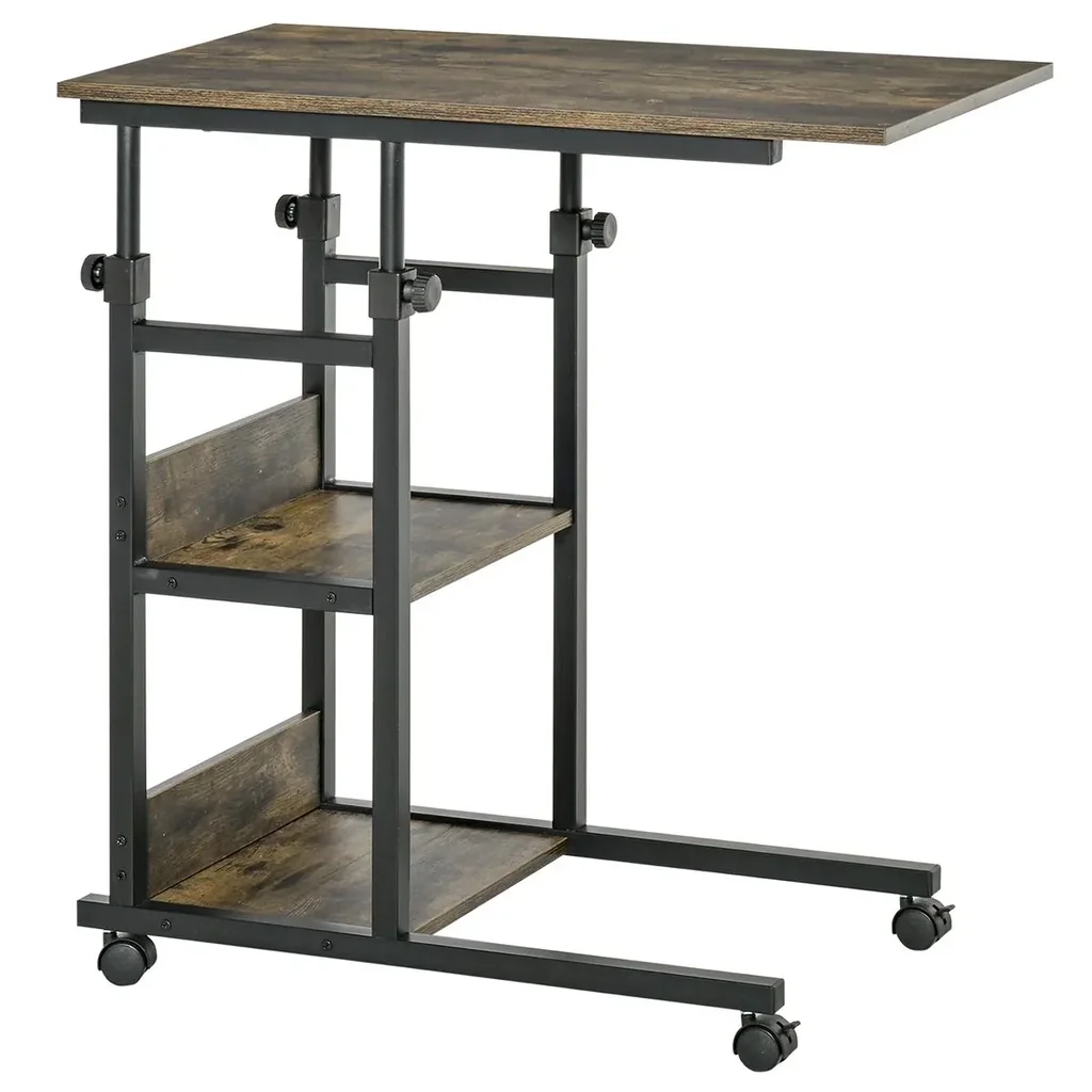 Beistelltisch Couchtisch mit Rollen, E1 Spanplatte, Metall, Schwarz, 80x40x72-82 cm