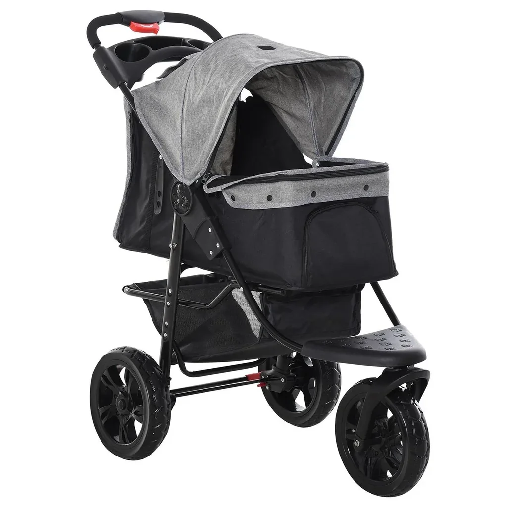 Hundewagen Hundebuggy Katzenbuggy Pet Stroller mit 3 Rädern klappbar Hunde Katze Oxford Grau+Schwarz 109,5 x 57,5 x 106,