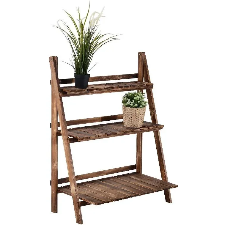 Pflanzentreppe L80 x W37 x H93cm Blumenregal 3 Stufen Tannenholz
