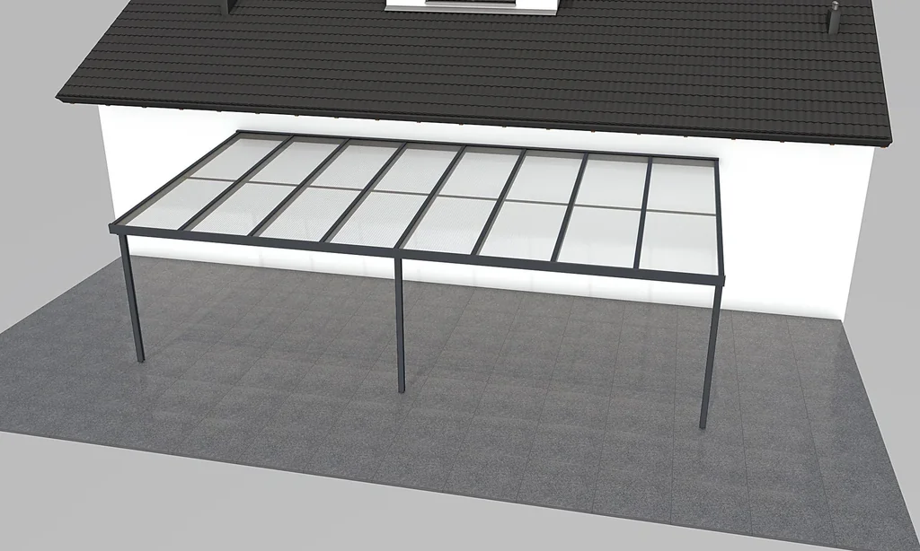 Terrassendach Premium, anthrazit, 8125 x 4060 mm - Polycarbonat Stegplatten 16 mm, klar