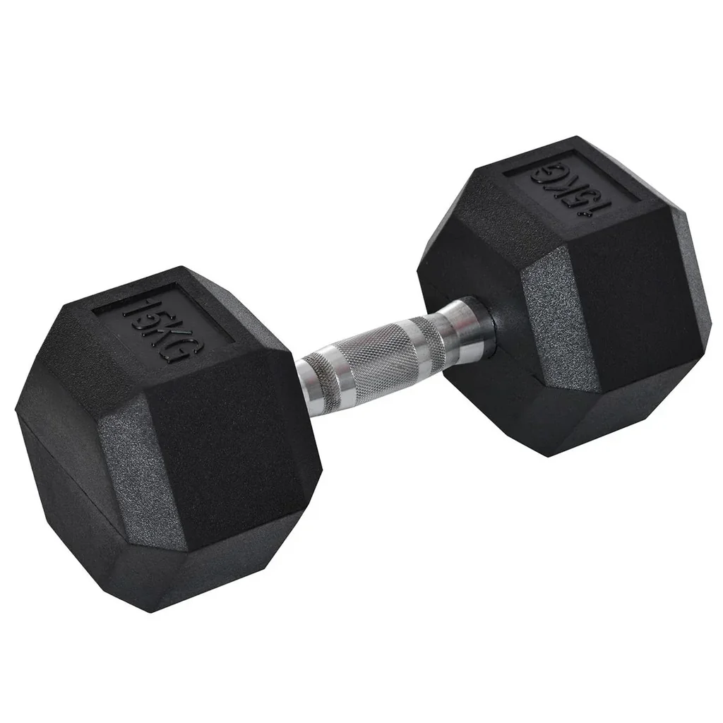 Gummi-Hantel Fitness Hantel Kurzhantel für Trainingsraum Büro Einzelhantel sechseckige Form Stahl Gummi schwarz 15 KG