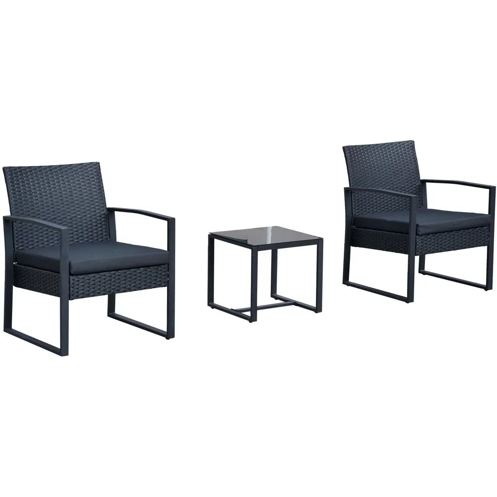 Sitzgruppe Polyrattan Gartenset 5 tlg, mit Kissen Schwarz