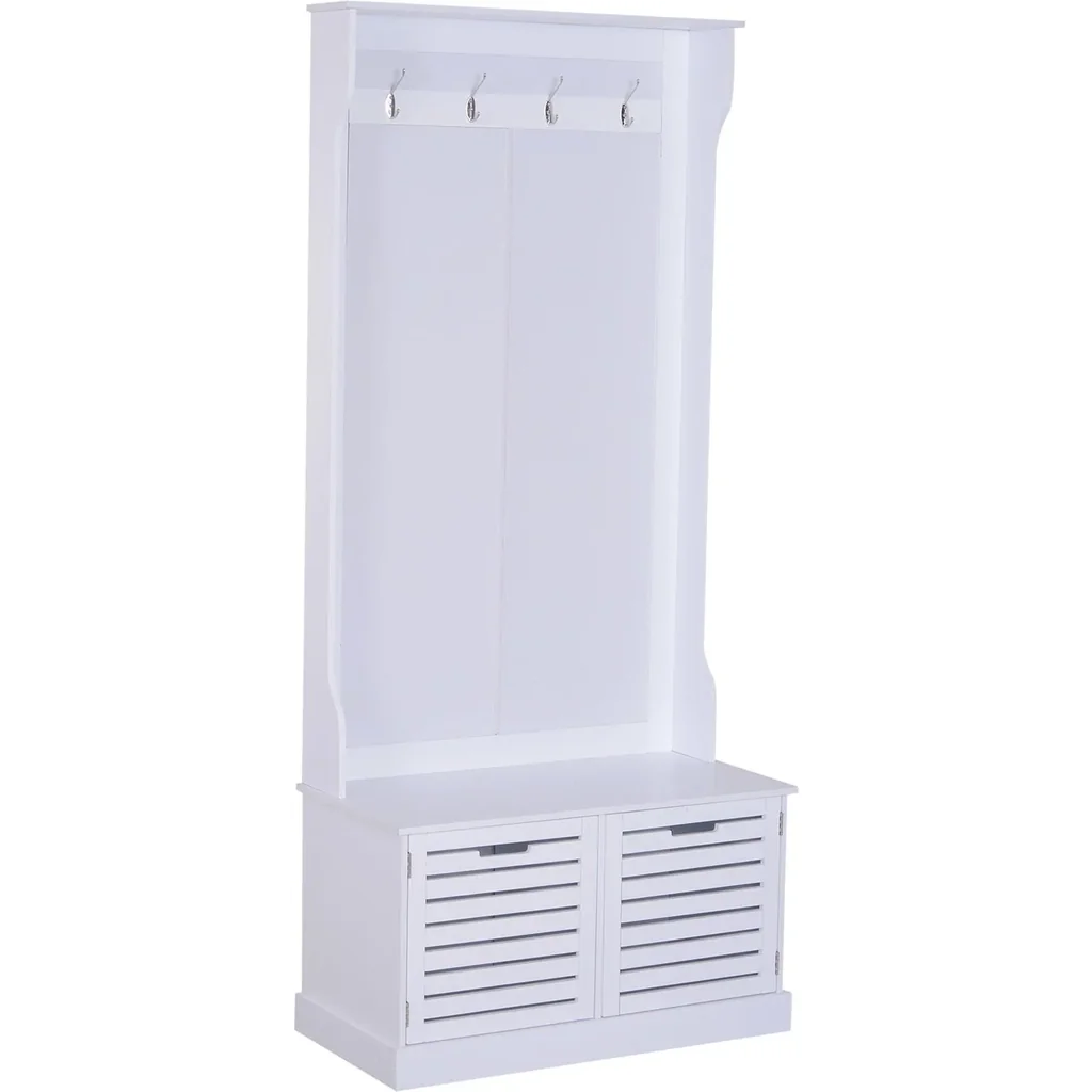 Garderobe Kleiderständer Garderobenständer mit Sitzbank Kleiderhaken MDF Weiß 80 x 40 x 180 cm