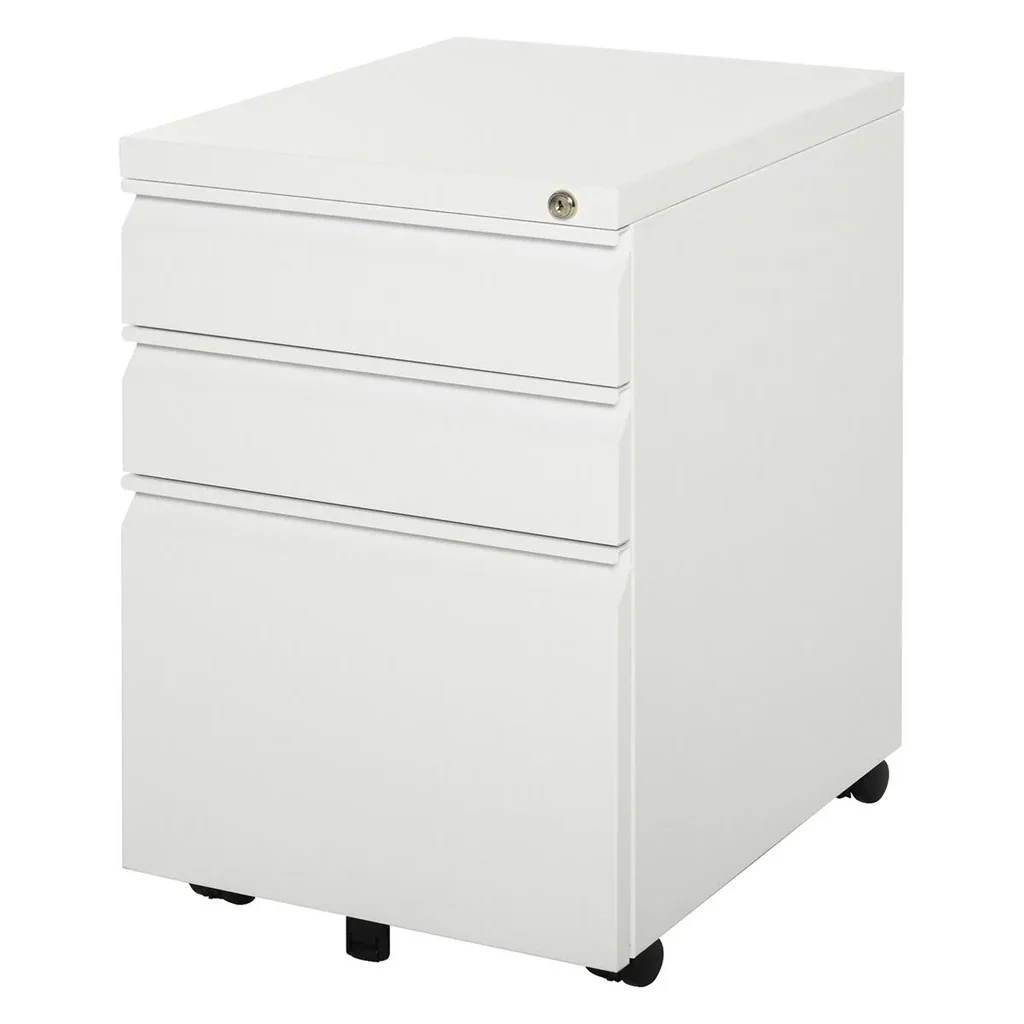 Rollcontainer mit 3 Schubladen Aktenschrank Büroschrank mit Rädern Bürocontainer mit konkavem Griff für Home-Office Stah