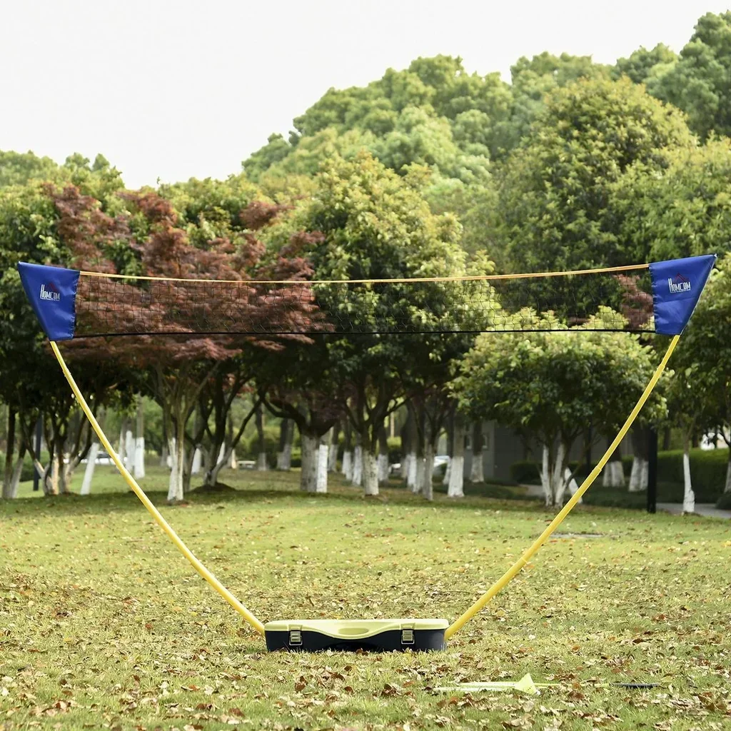 Badminton Netz mit Stand, Badminton-Netzständer, tragbarer Netzständer, Badmintonnetz mit 4 Badminton-Schlägern, Outdoor