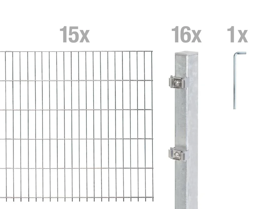Doppelstabmattenzaun Komplettset, feuerverzinkt, Höhe 120 cm, Länge 30 m