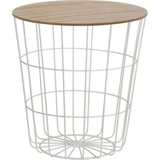 Beistelltisch - Korb mit abnehmbarer Platte - Holz/Metall - 39x41 cm (bxh) - Weiß