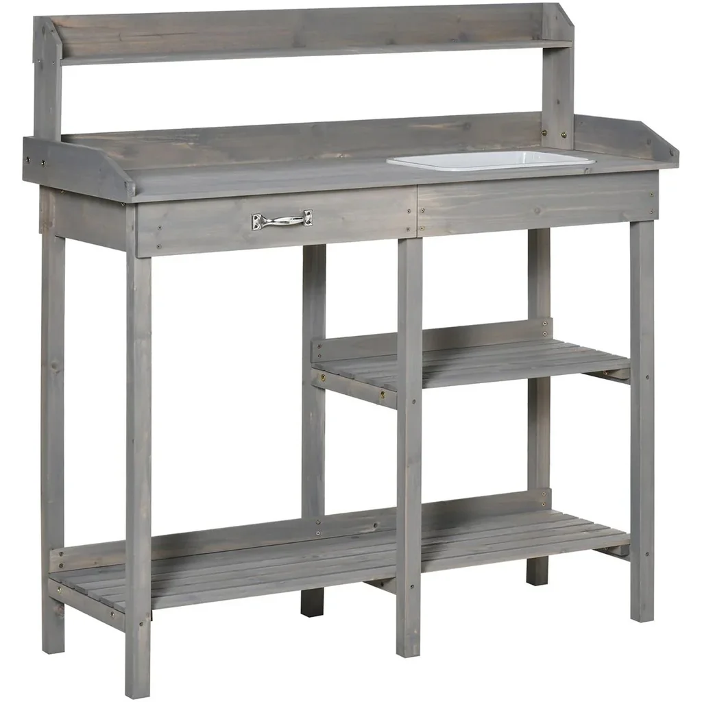 Pflanztisch mit Wanne Kiefer Grau 117 x 45 x 121 cm