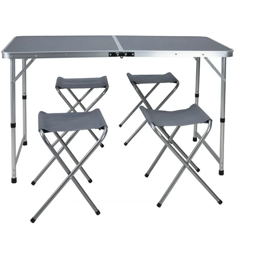 NL Campingset 5-teilig - Campingtisch mit 4 Klappstühlen - 120x60xH70cm - Grau
