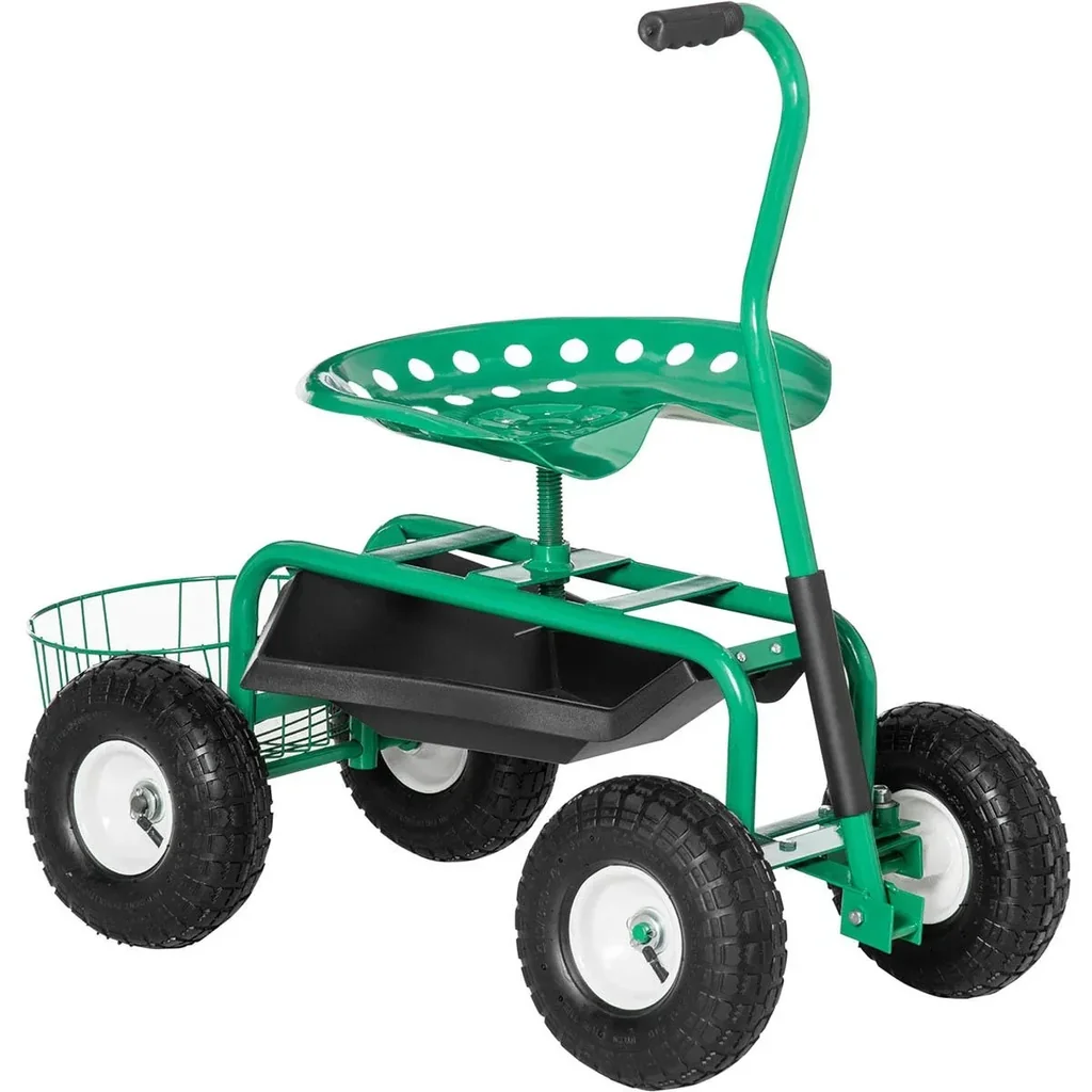 Gartenwagen mit Rollsitz bis 150 kg mit Ablage Korb für kleine Gartengeräte Werkstattwagen fahrbar Gartensitz Richtung s