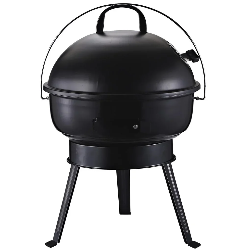 Kugelgrill Holzkohlegril Windschutz Dreibeinfuß Camping Picknick tragbar Metall Schwarz Ø36,5 x 54 cm Holzkohlegrill Gri