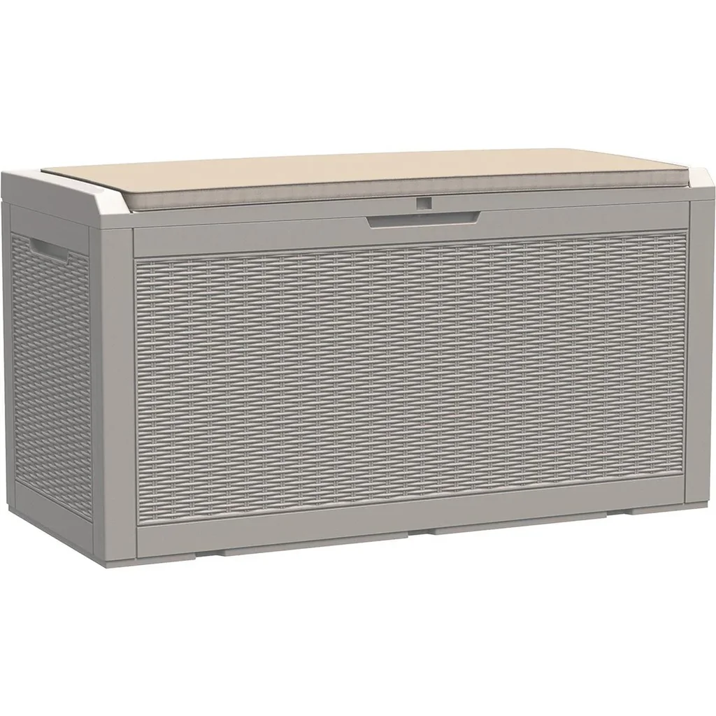 2in1 Gartentruhe in Rattanoptik Grau