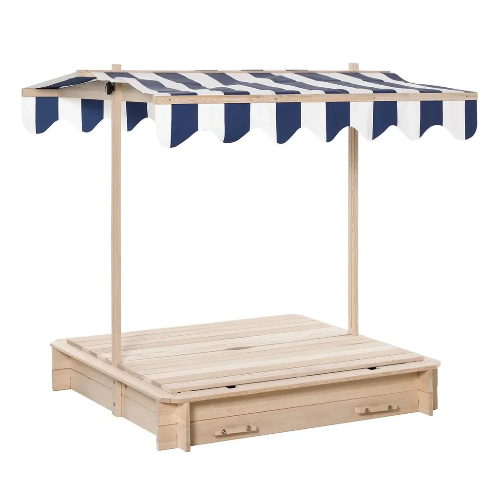 Sandkasten mit Dach abnehmbar Rücklehnen verstellbar Tannenholz 3-7 Jahren 106 x 106 x 121 cm Natur