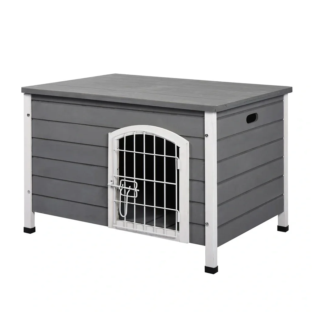Hundehütte Hundehaus mit Tür Hundebox Gitterbox TransportKäfig für Katzen Hasen Grau Tanne 80x55x53,5 cm