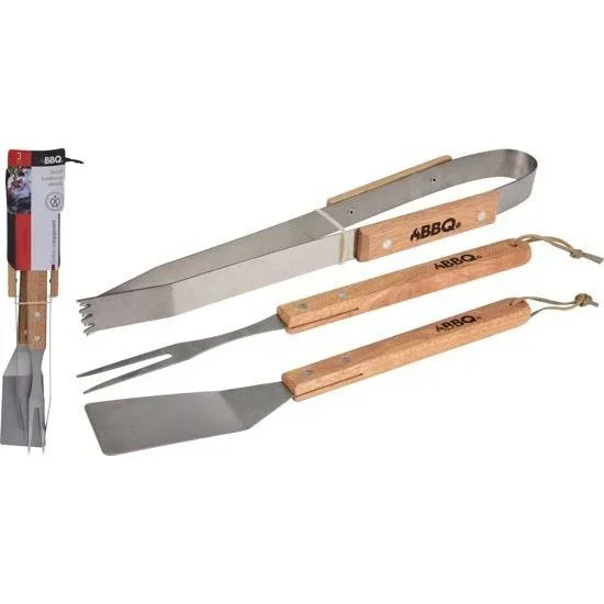BBQ-Werkzeuge mit Holzgriff - 3-teilig