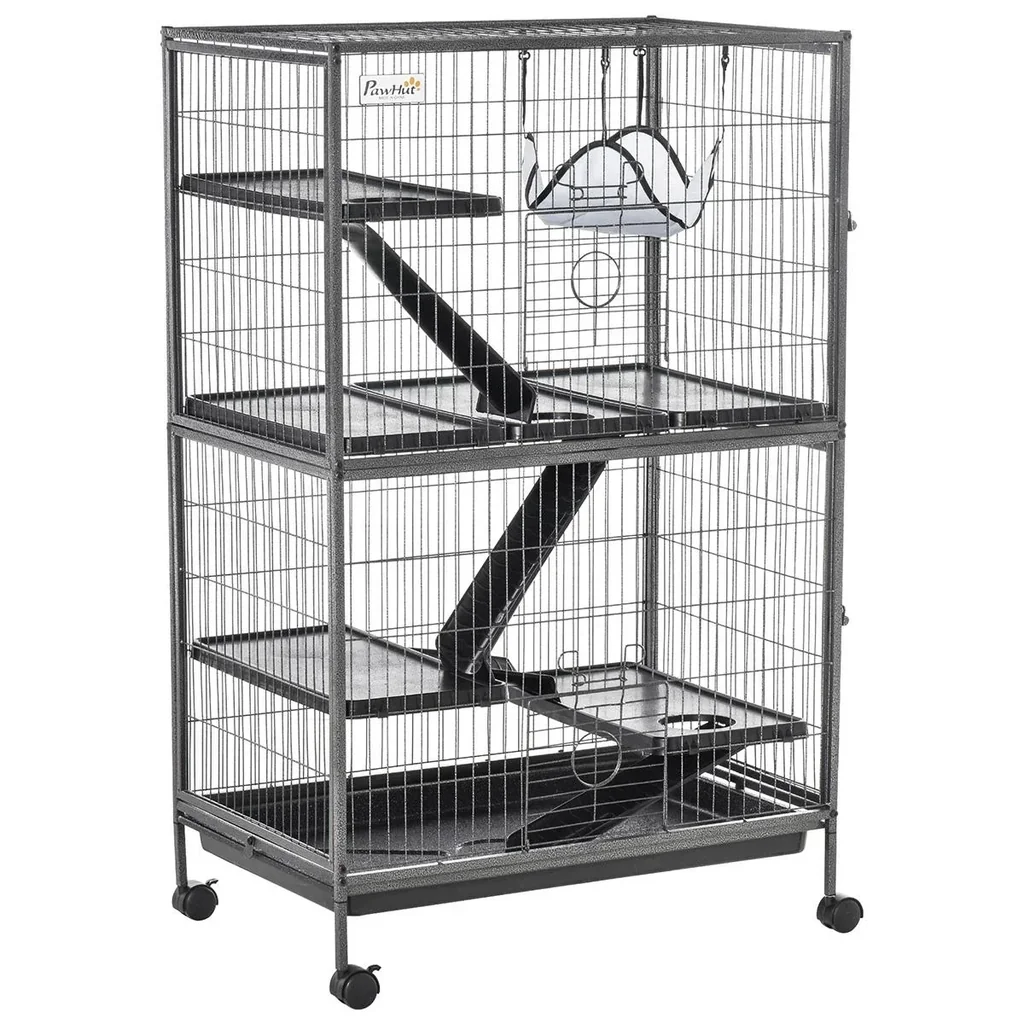 Kleintierkäfig mit Hängematten Nagervoliere mit Rollen 4 stöckig Käfig XXL geeignet für Hamster Kleintiere Meerschweinch